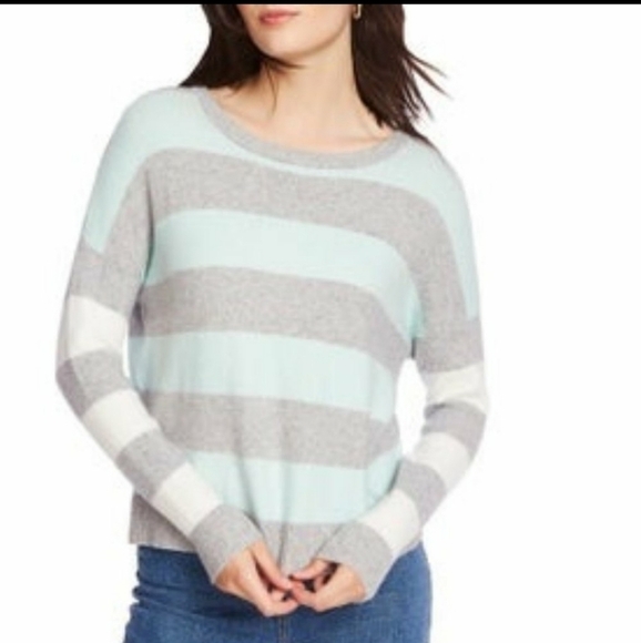 NWT Court & Rowe Gray Blue Striped Sweater - Picture 1 of 5
